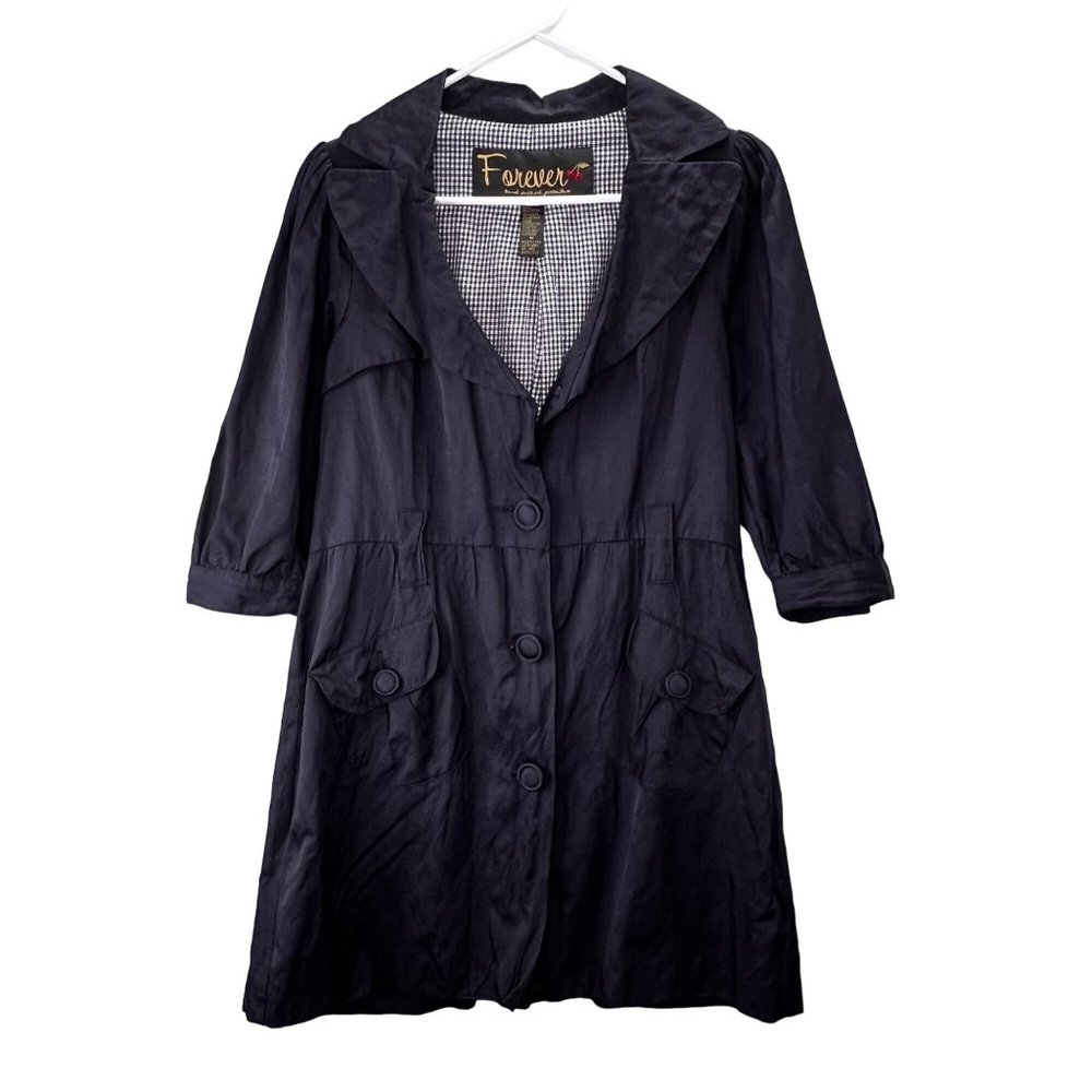 Vintage Forever 21 Trench Coat Jacket M Women Navy Blue Hand Picked Favorites